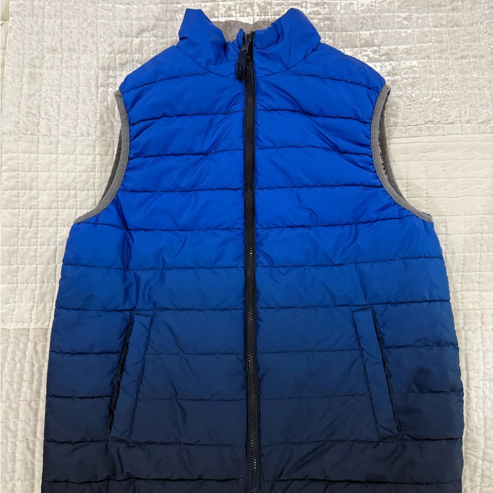 ***SOLD***Reversible Blue Ombré and Grey Puffer Vest
